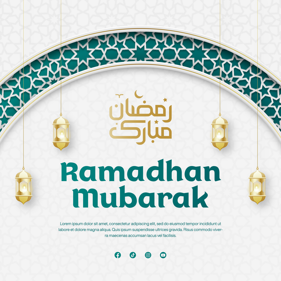 Ramadhan Mubarak Template For Social Media Post Banner Design With Arabic Text and Islamic Lantern psd