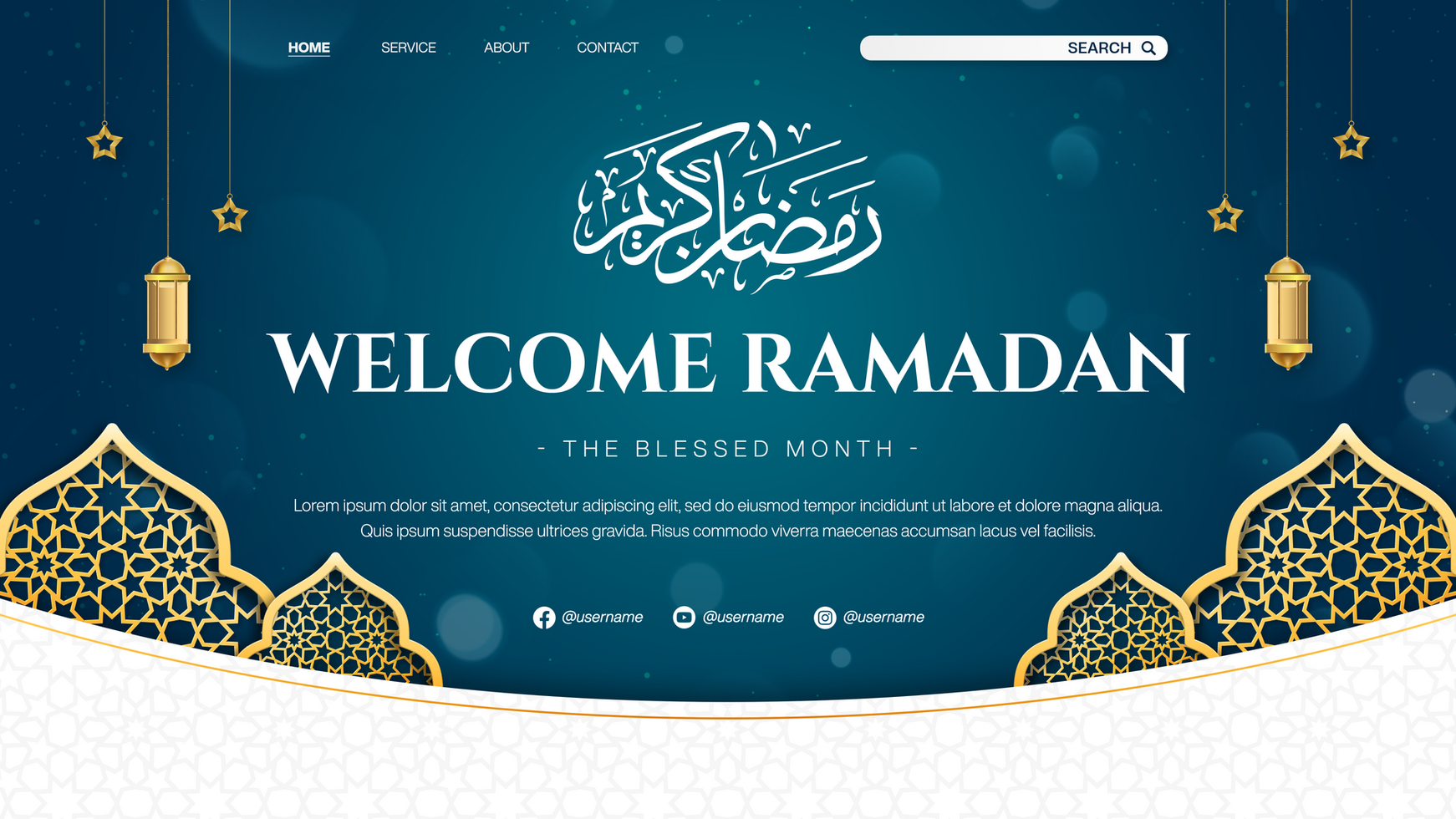 Welcome Ramadan Landing Page Banner Template Design With Islamic Pattern Background psd