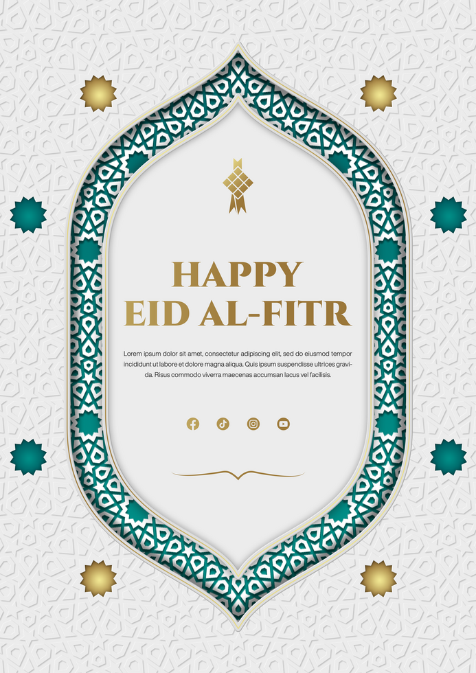 Happy Eid Al-Fitr Greetings Banner For Flyer Pster Template Design With Islamic Pattern psd