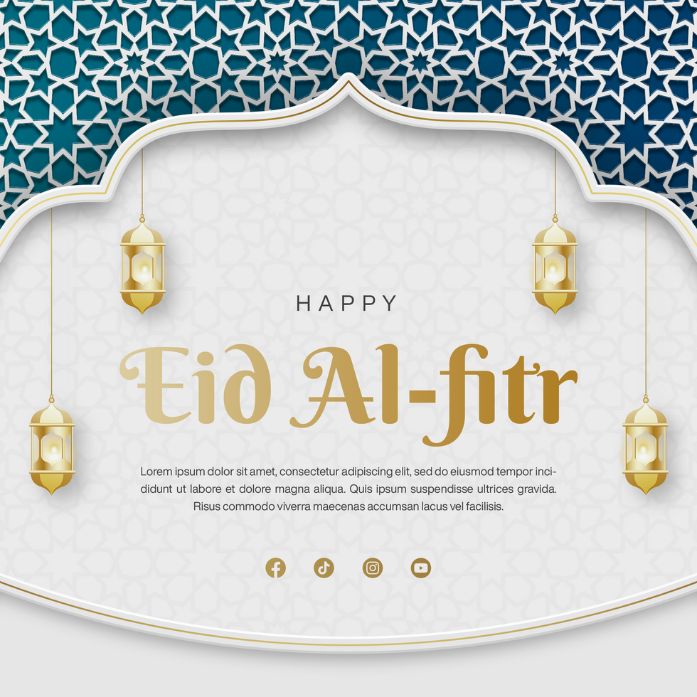 Happy Eid Al-Fitr Social Media Post Banner Template Design With Islamic Pattern psd
