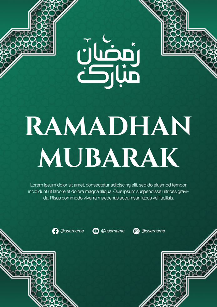 Ramadhan Mubarak Banner Template For Flyer Poster Design With Islamic Pattern Gradient Green Theme psd