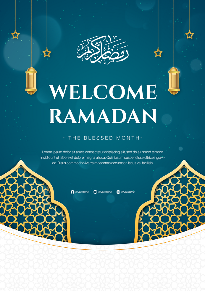 Welcome Ramadan Banner Poster Template Design With Islamic Pattern Background psd