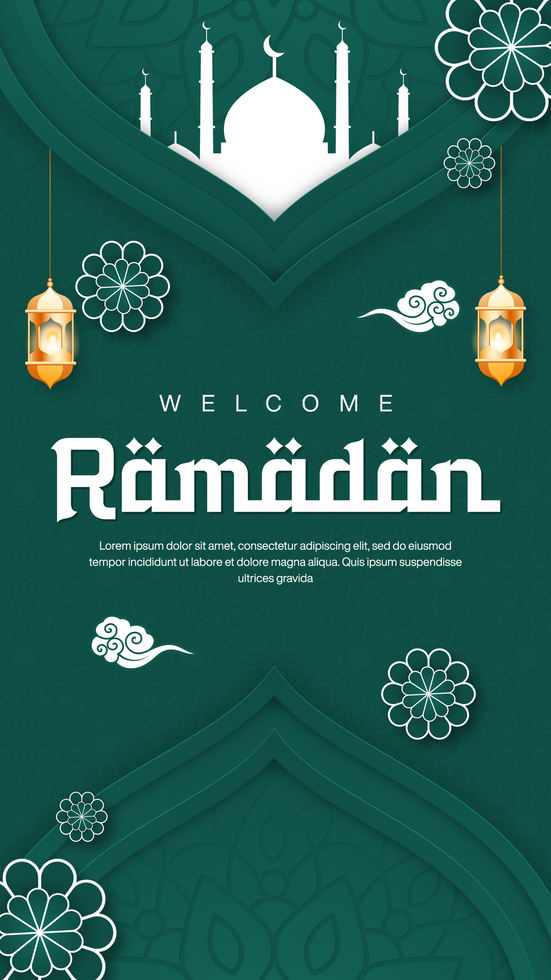 Welcome Ramadan Social Media Story Banner Template Design With Islamic Pattern Background in Green Theme psd