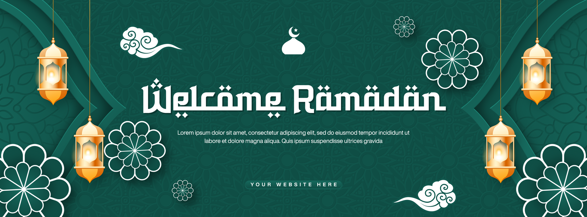 Welcome Ramadan Social Media Cover Banner Template Design With Islamic Pattern Background in Green Theme psd