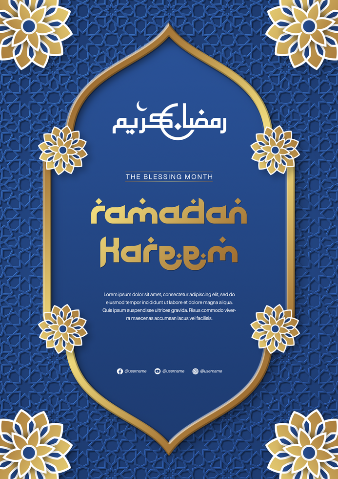 Ramadan Kareem Banner Template Design for Flyer with Islamic Pattern in Blue psd