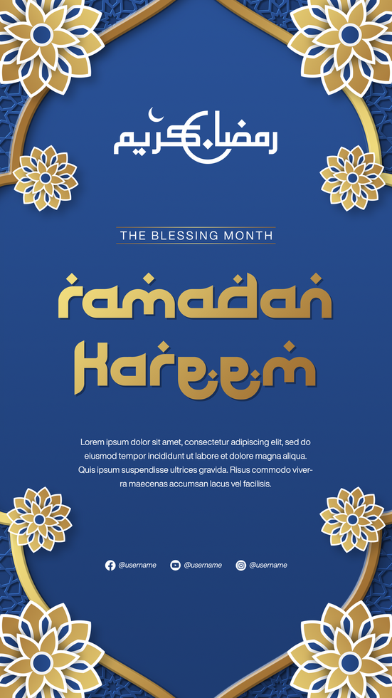 Ramadan Kareem Banner Template Design for Social Media Story with Islamic Pattern in Blue psd