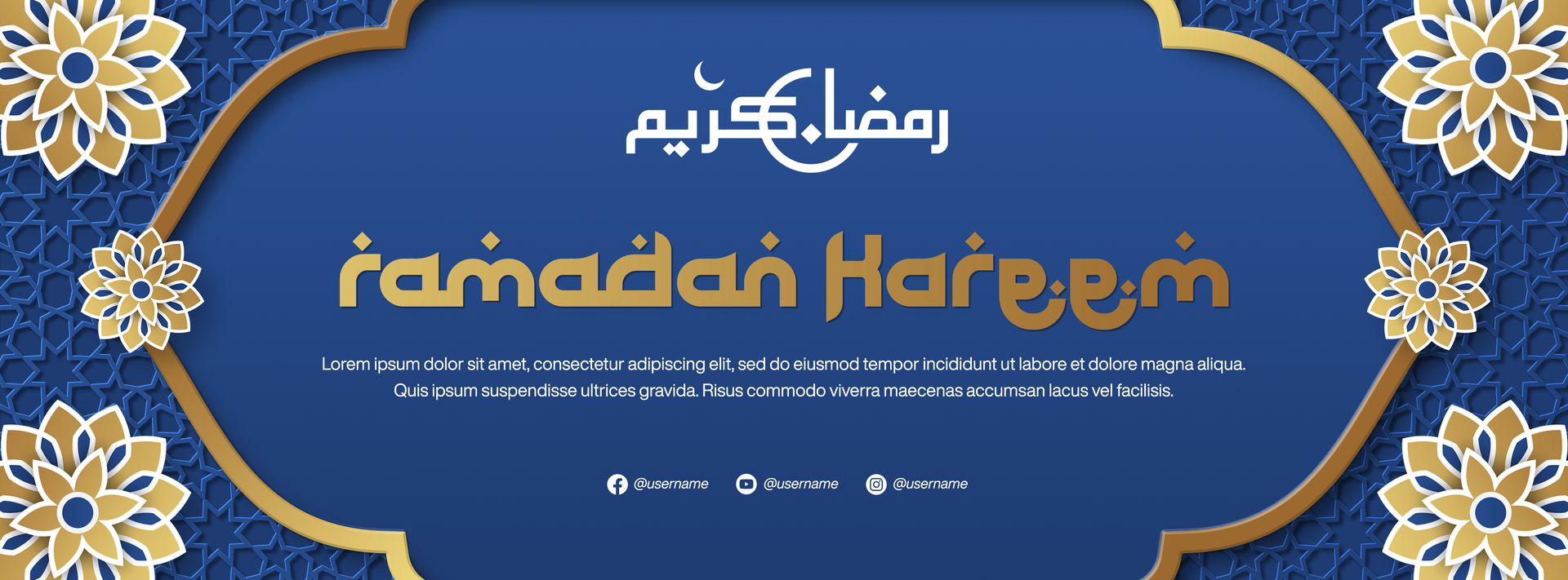 Ramadan Kareem Banner Template Design for Social Media Cover with Islamic Pattern in Blue psd