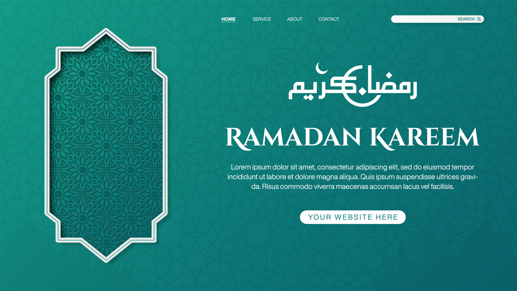 Ramadan Kareem Landing Page Banner Template With with Islamic Pattern Background psd