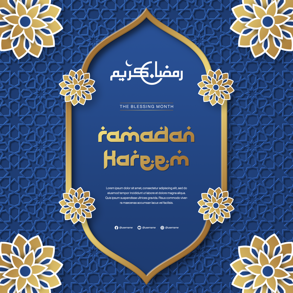 Ramadan Kareem Banner Template Design for Social Media Post with Islamic Pattern in Blue psd