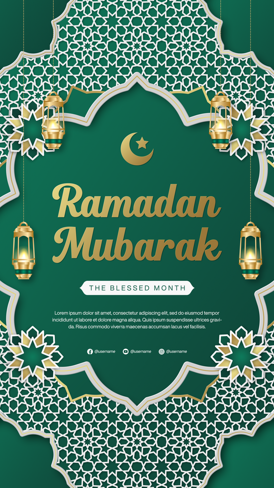 Gradient Ramadan Mubarak Banner Template for Social Media Story Design with Islamic Pattern Background psd