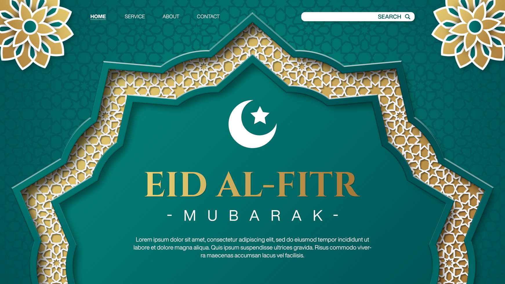 Eid Al-Fitr Mubarak Landing Page Banner Template Design For Ramadan Celebrate With Islamic Frame psd