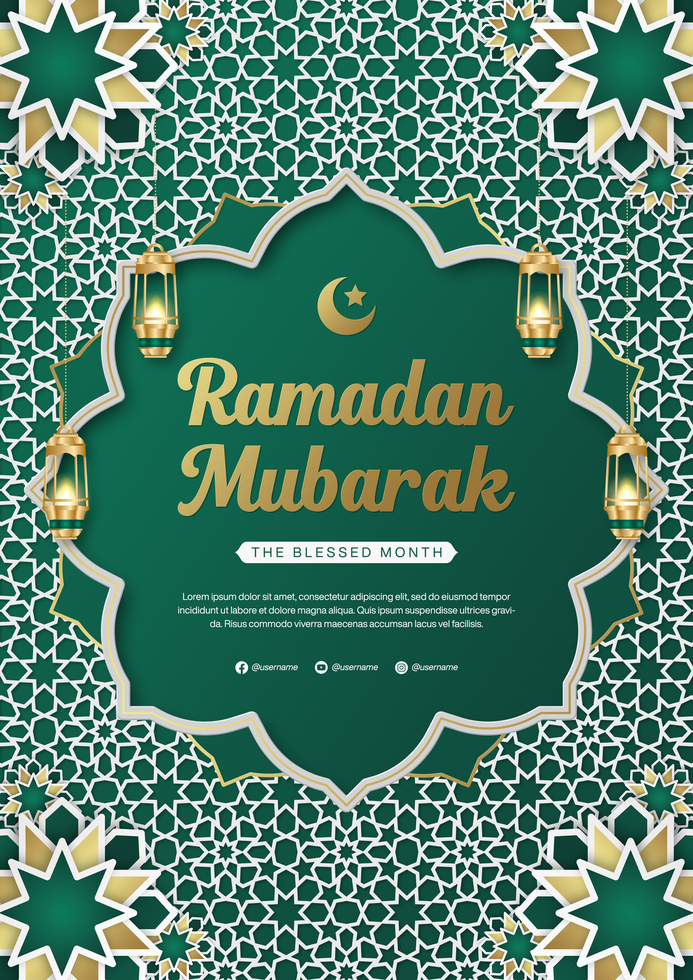 Gradient Ramadan Mubarak Banner Template for Flyer Poster Design with Islamic Pattern Background psd