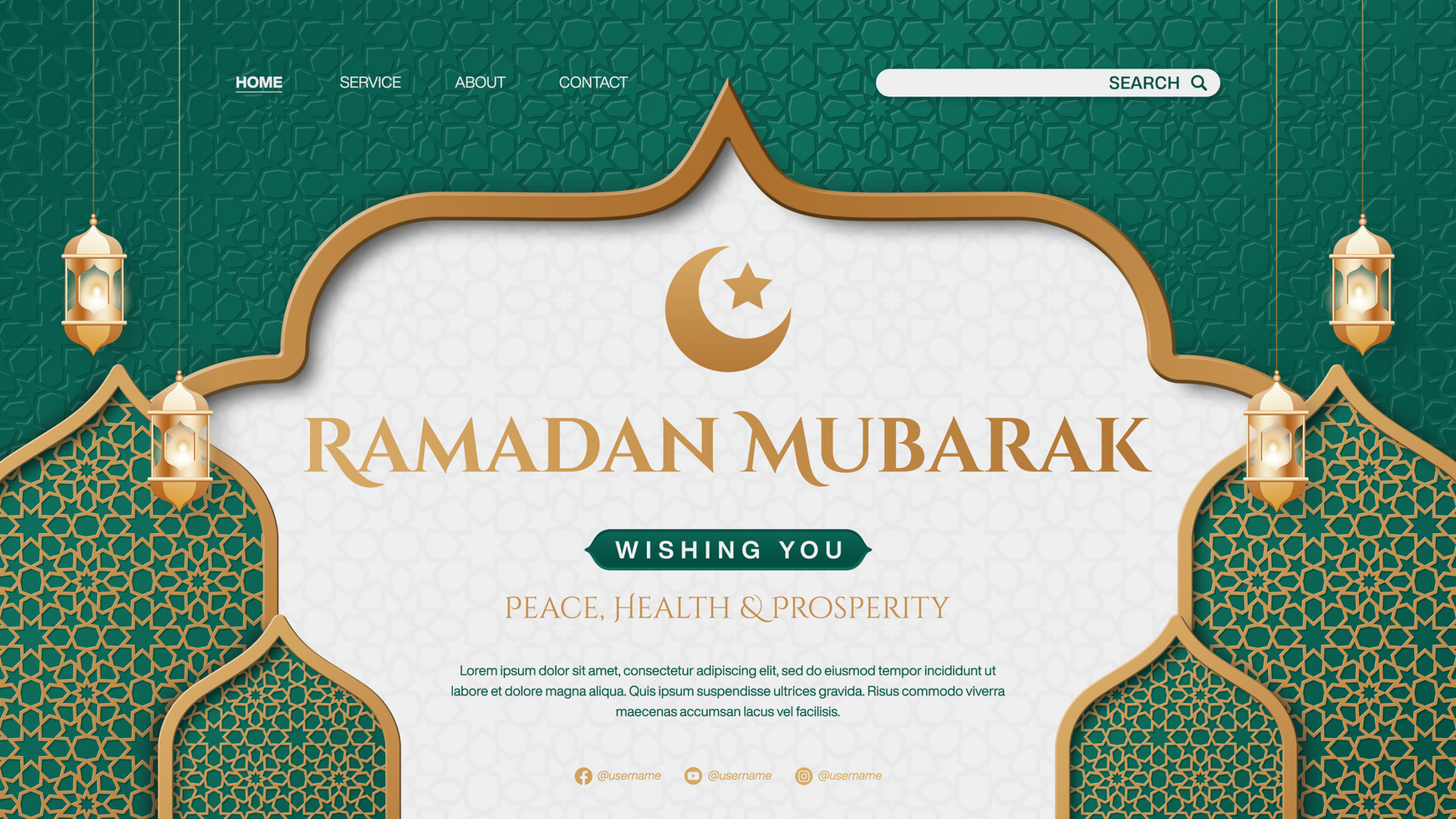 Ramadan Mubarak Landing Page Banner Template With Lantern And Islamic Background psd
