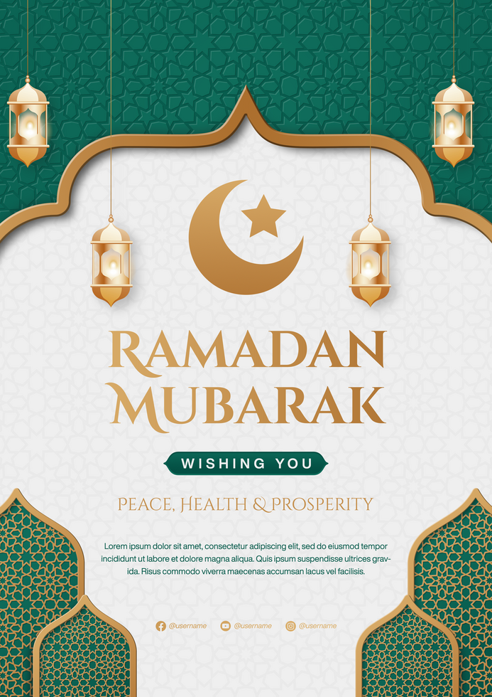 Ramadan Mubarak Poster Banner Template With Lantern And Islamic Background psd
