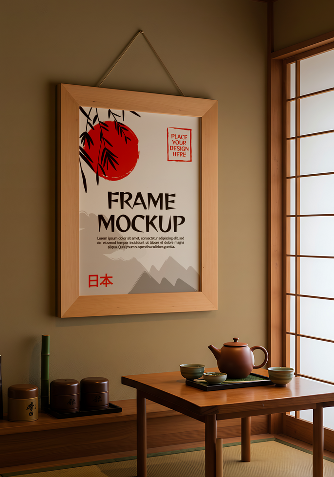 Japanese wood Frame Decor mockup psd