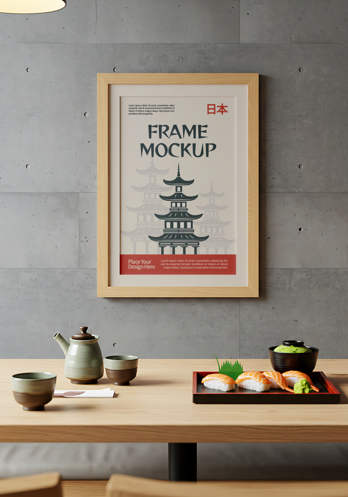 Japan Frame Mockup with sushi psd