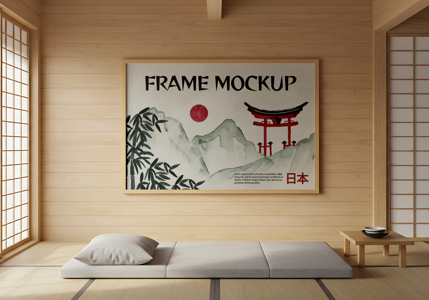 Japanese bedroom Frame Decor mockup psd