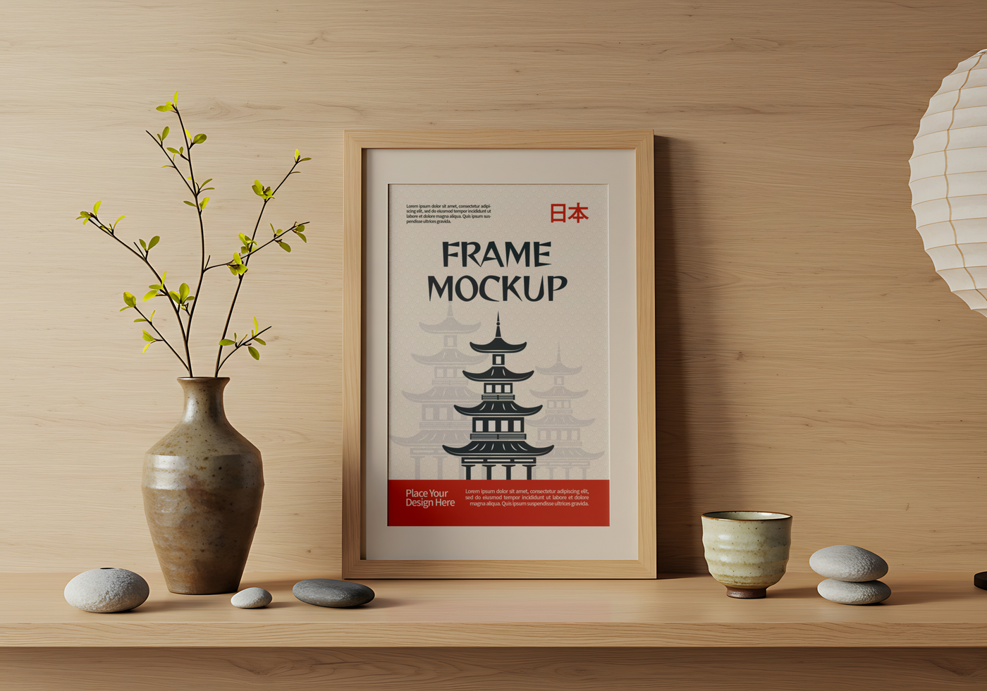 Frame on table mockup with decoration psd
