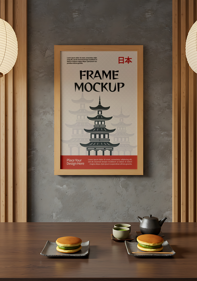 Frame Interior decoration Japanese Mockup in dining room psd