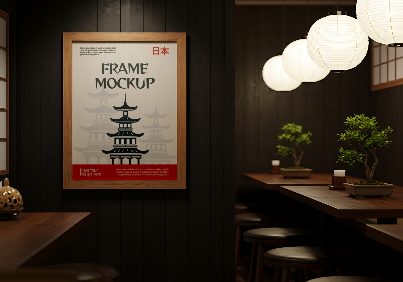 Japanese Frame Mockup in resto psd