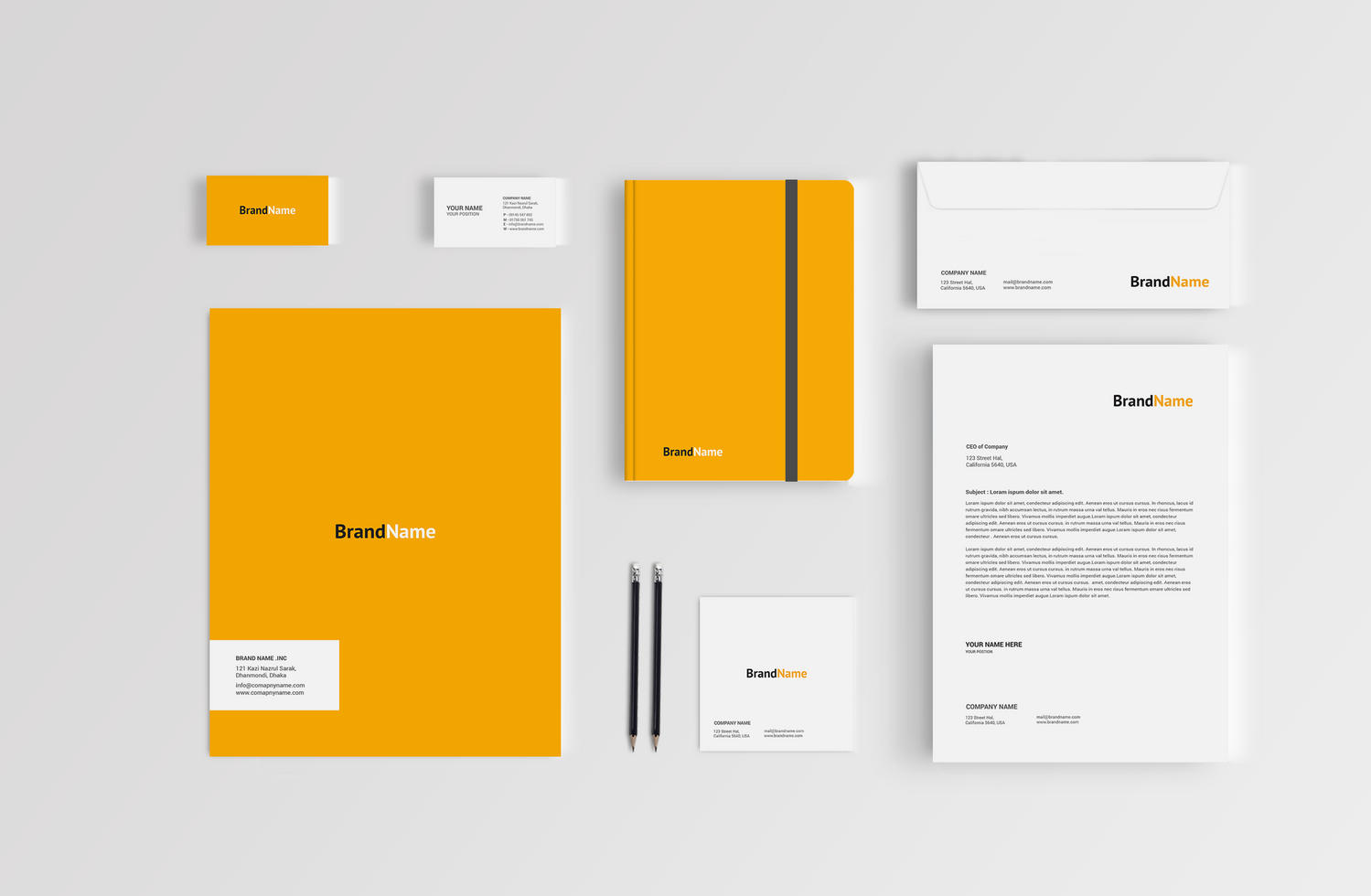 Yellow Folder Stationary Mockup Front View Design psd