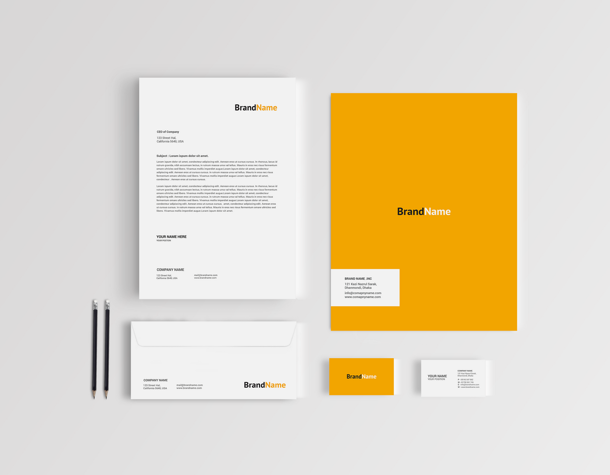 Square Style Stationary Mockup Front View Design psd