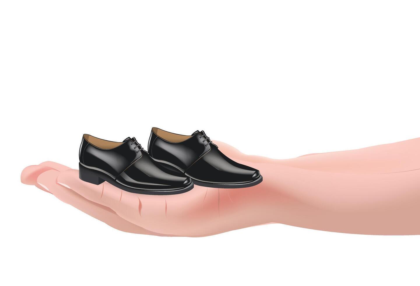 A hand holding a pair of black shoes vector
