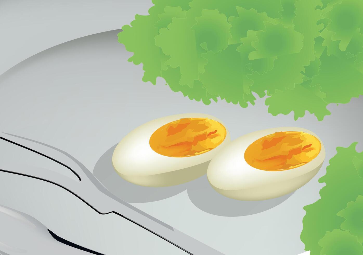 A plate with two eggs and a fork and knife vector