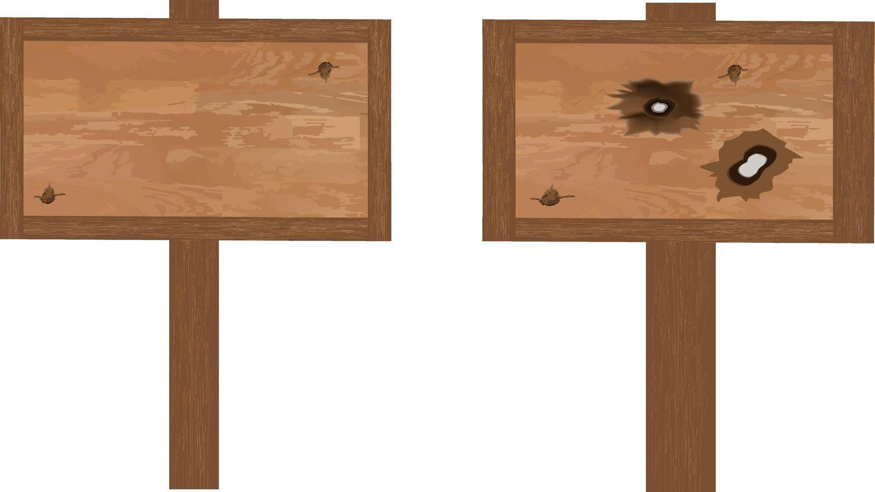 Two wooden signs with bullet holes in them vector
