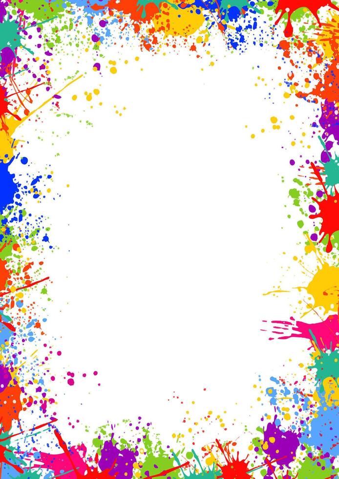 Hand painted border of rainbow coloured paint splatters vector