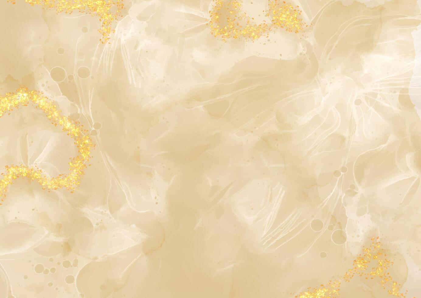 Neutral coloured hand painted alcohol ink background with gold glitter elements vector