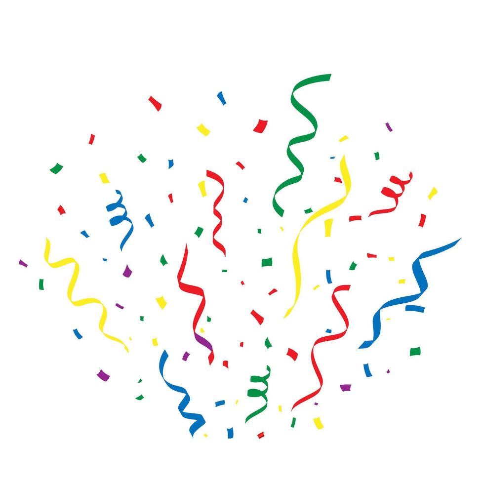 Colorful confetti and streamers on white background. illustration. vector