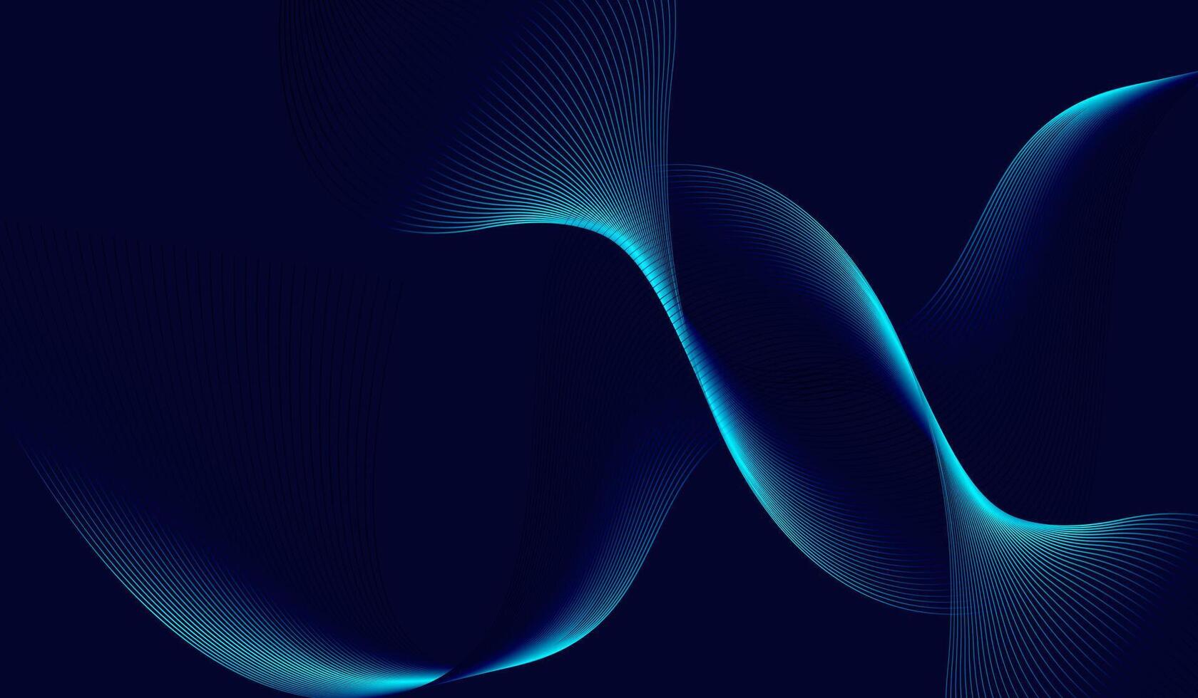 A dark blue abstract waving lines pattern on background for technology and AI concepts with dark background, with blue gradient flowing wave lines. Futuristic technology . vector