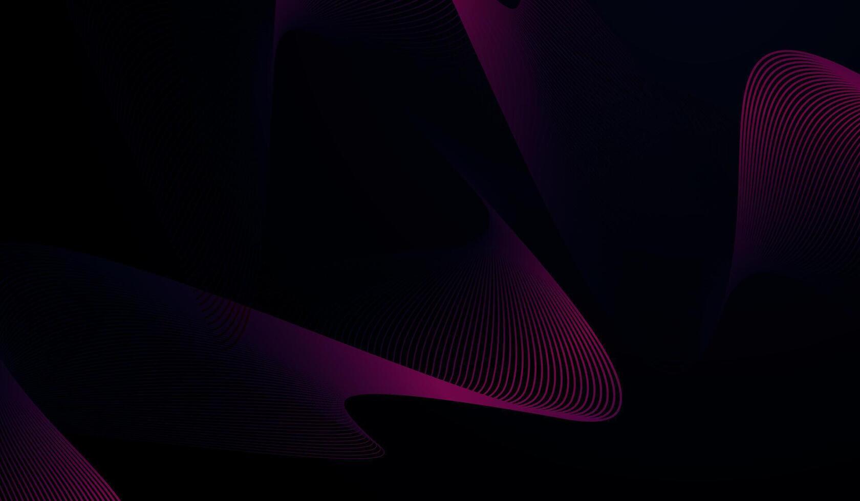 An abstract wave-like design with thin, flowing lines in shades of pink and blue against a dark gradient background with moving lines design illustration. vector