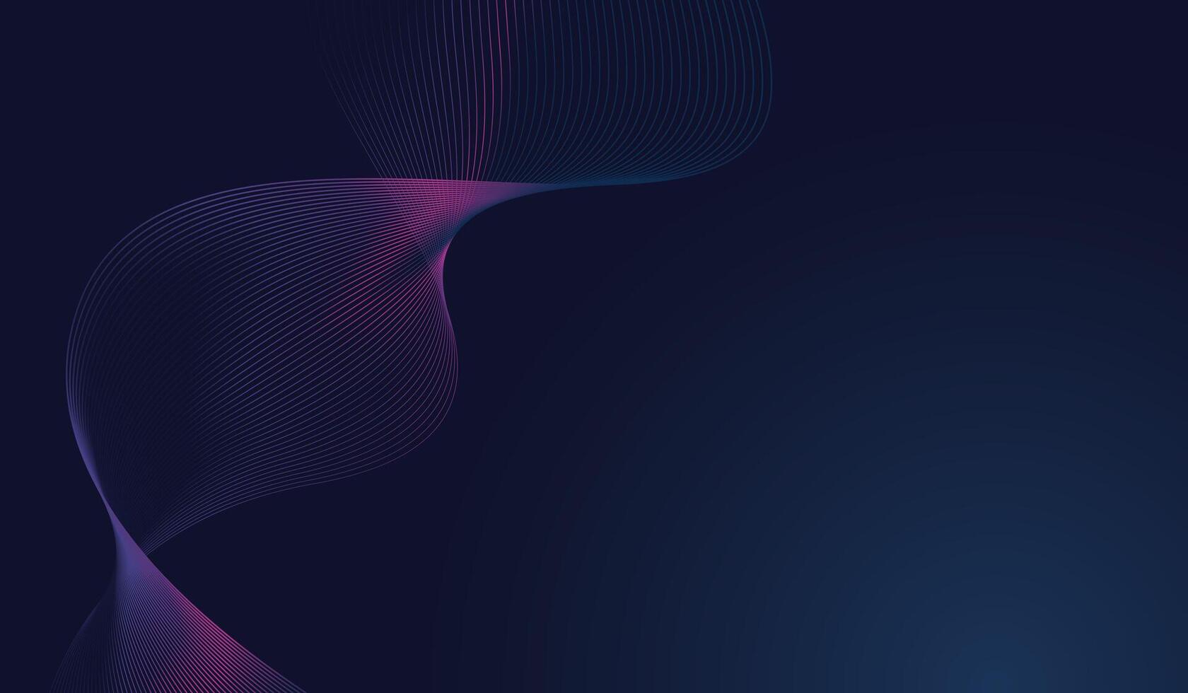 Abstract wave-like design with thin, flowing lines of pink and blue against a dark gradient background. technology background with flowing dynamic waves. illustration vector