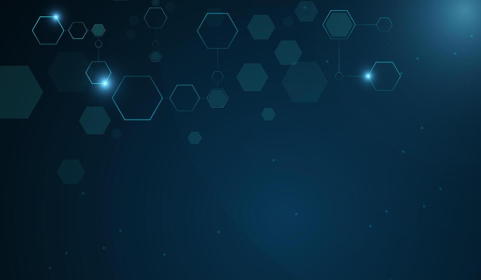 The hexagons shapes with a neon blue glow create a modern, high-tech aesthetic, representing data networks, AI, and innovation, illustration. vector