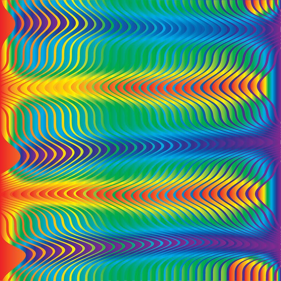 Abstract lines with a zig zag push effect. It looks as is something pushes the lines around. Rainbow colors with rainbow gradient. vector