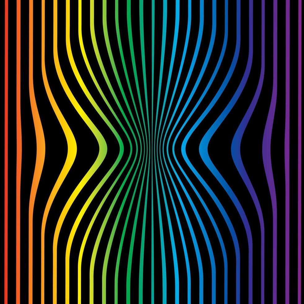 Abstract lines with a pinch effect. It looks as is something pushes the lines to the middle. Black colors with rainbow gradient. vector
