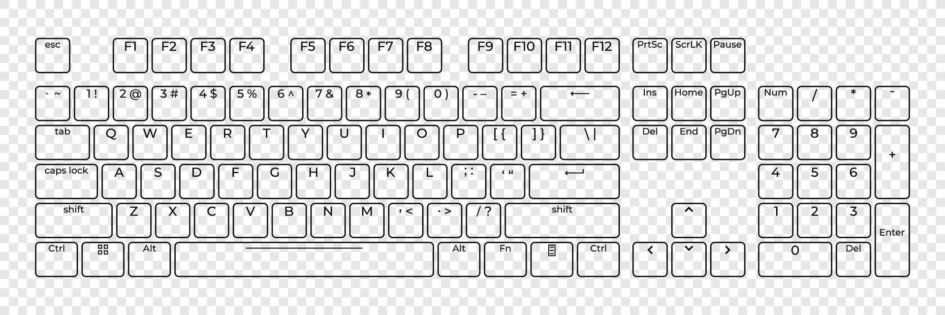 Computer keyboard button layout template with letters for graphic use. Modern computer keyboard, illustration. vector