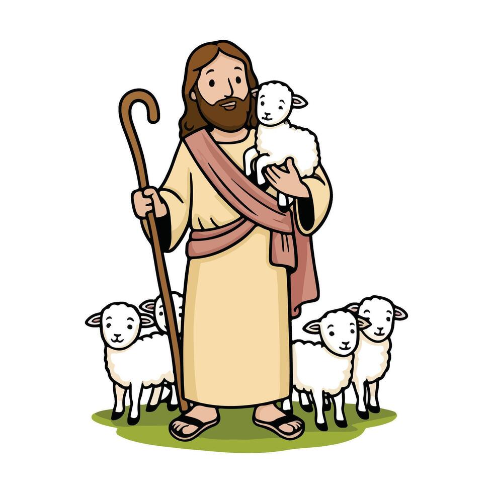 The Good Shepherd and His Flock vector