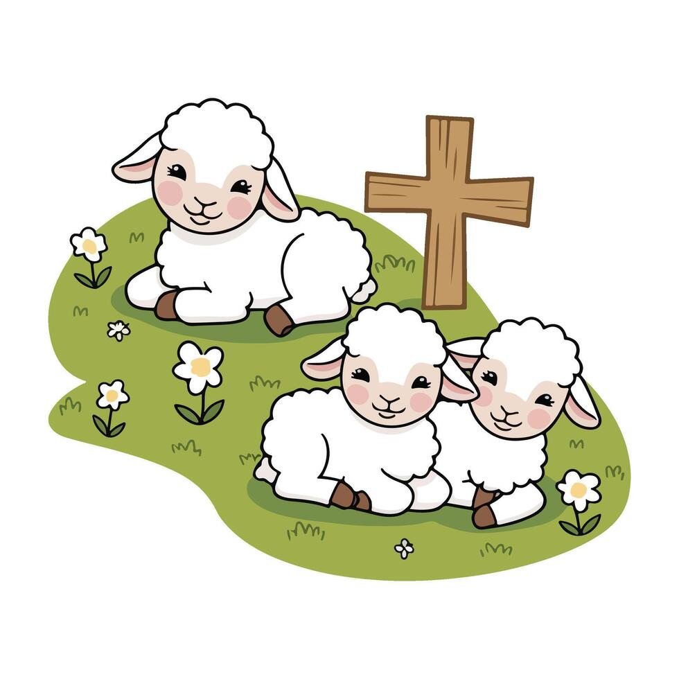 Serene Sheep in a Green Field vector