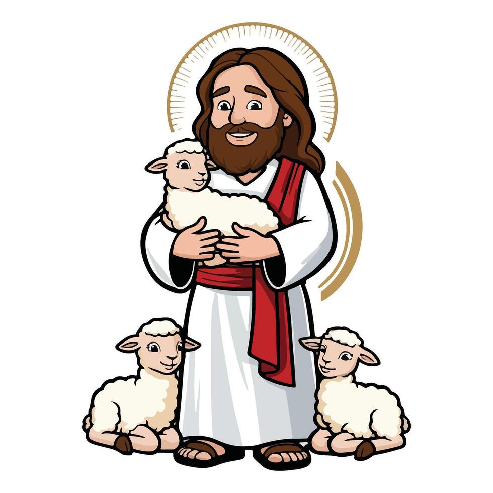 Jesus Watching Over His Sheep vector
