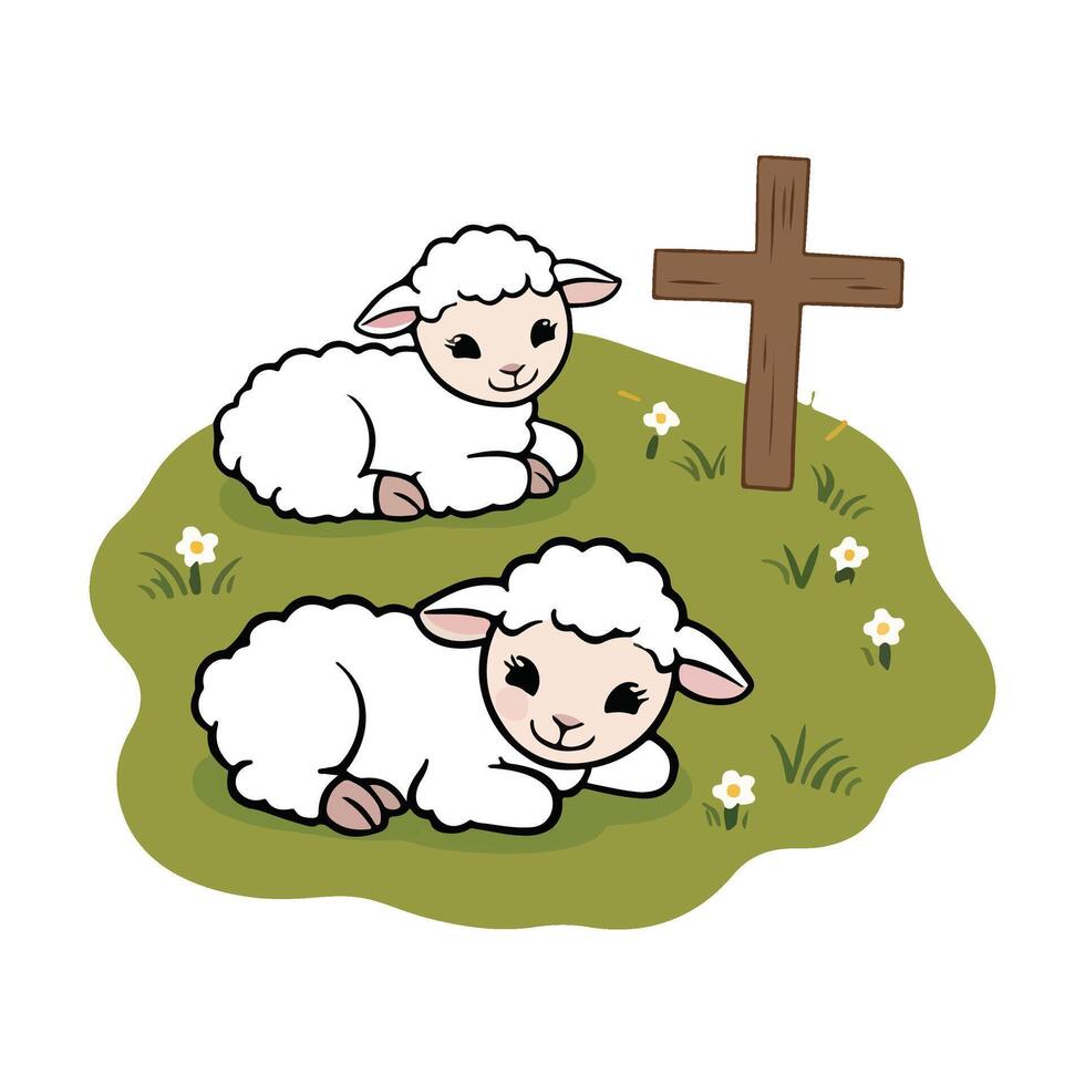 Warm Afternoon with a Relaxing Sheep vector