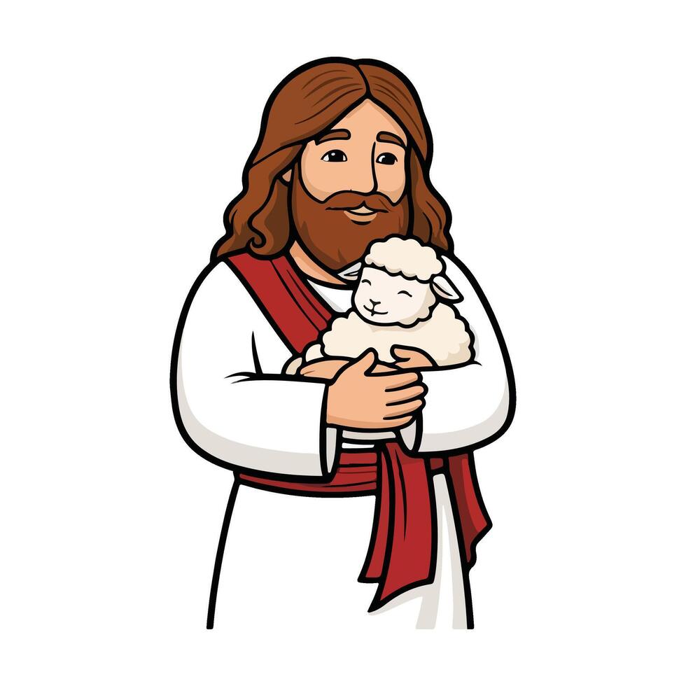 The Caring Shepherd and His Flock vector