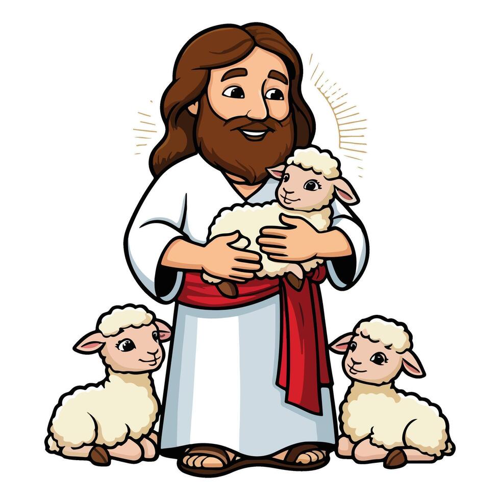 Jesus Caring for His Sheep vector
