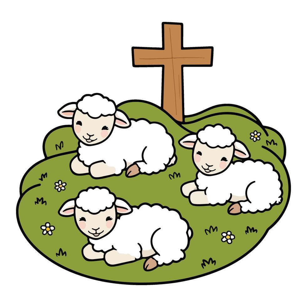 Gentle Sheep Enjoying the Scenery vector