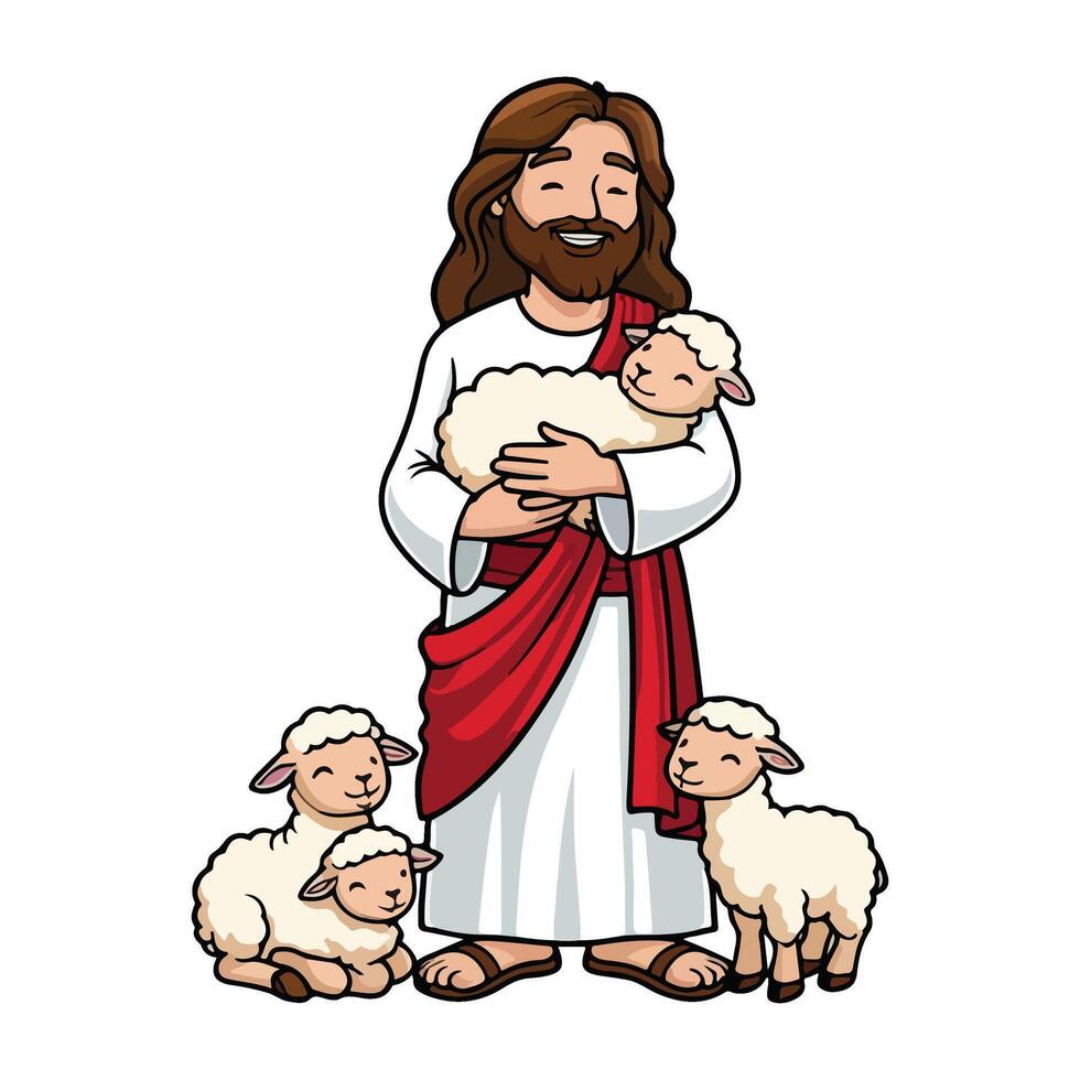 Jesus and His Beloved Sheep vector