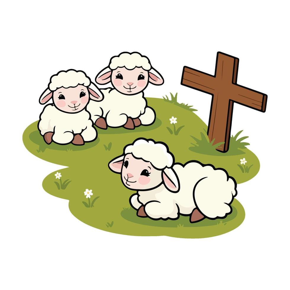Sleepy Sheep on a Soft Grass Field vector