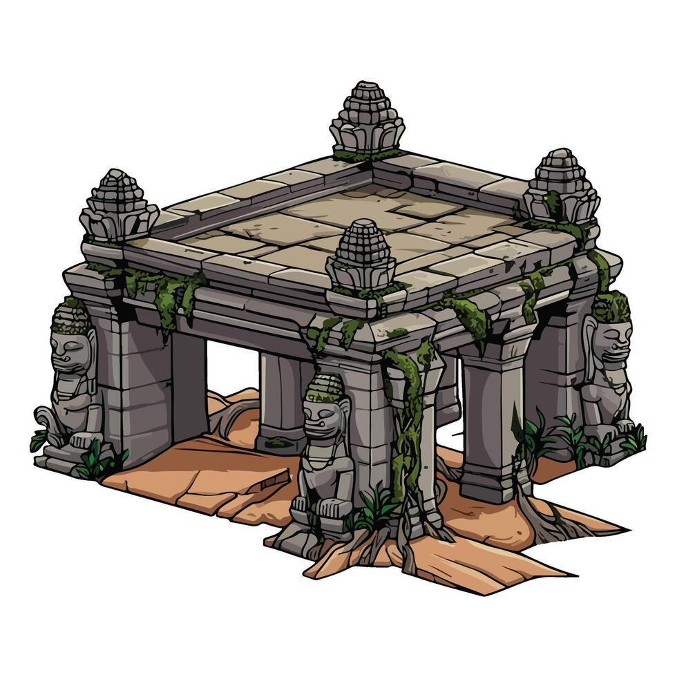Angkor Ruins Engraved Style vector