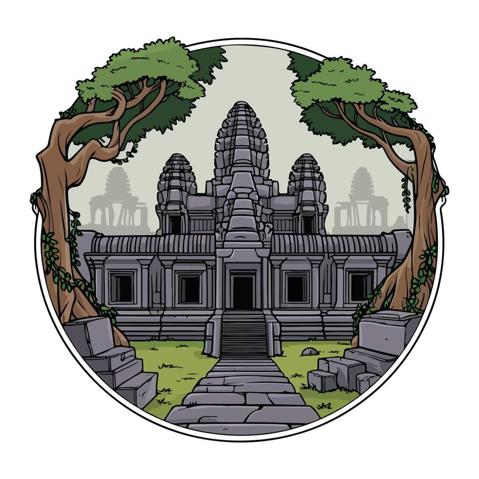Angkor Ruins Hand Drawn Style vector